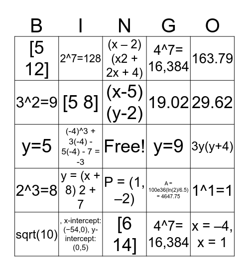 [CT] Pre IB Algebra 2 Bingo [KP] Bingo Card