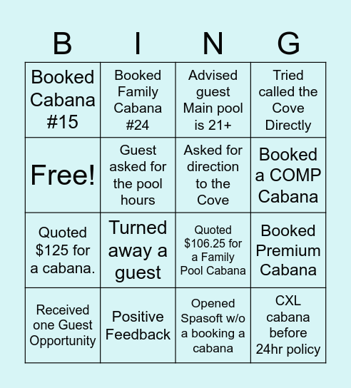 THE COVE Bingo Card