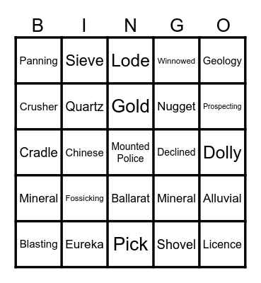 Goldrush Bingo Card