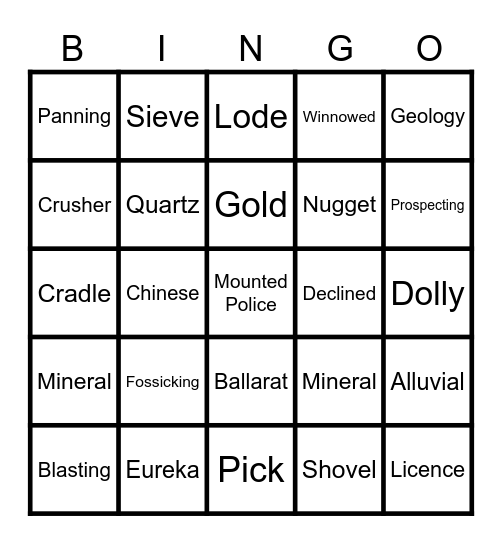 Goldrush Bingo Card