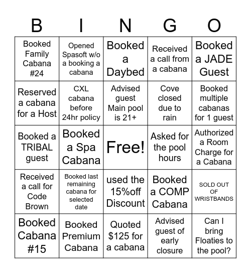 THE COVE Bingo Card