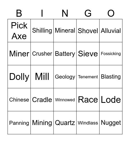 Goldrush Bingo Card