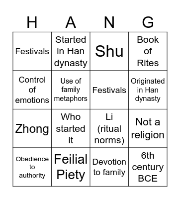 Chinese philosophy Bingo Card