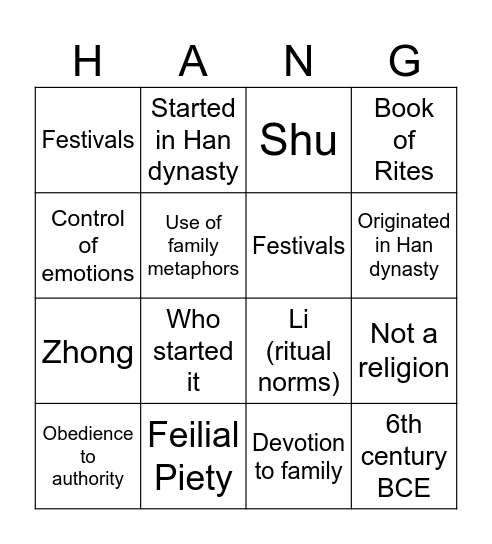 Chinese philosophy Bingo Card