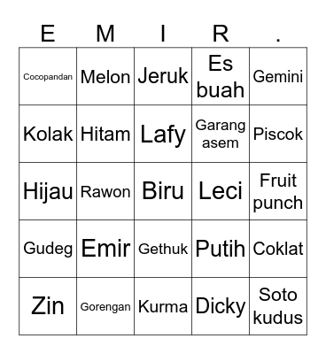 Bingo w/ Zin Bingo Card