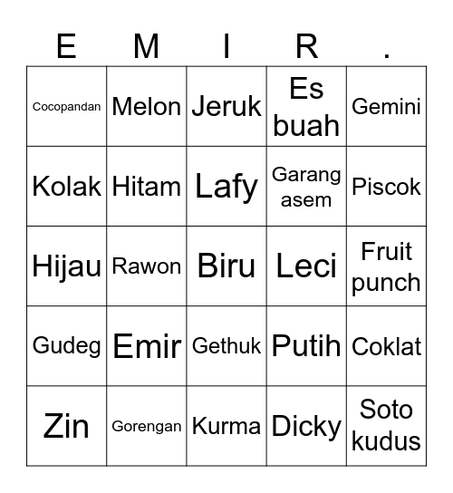 Bingo w/ Zin Bingo Card