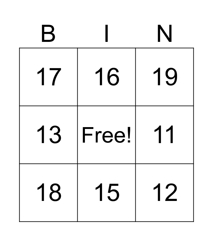 Ten and more Bingo Card