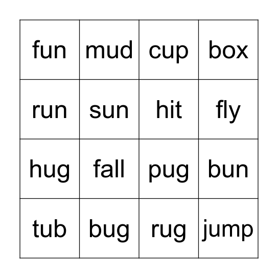 Pug and Bug Bingo Card
