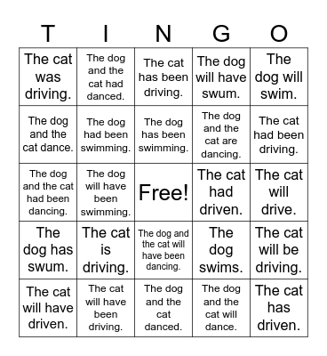 12 Tenses Bingo Card