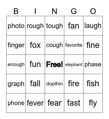 Food Phonics Bingo Card