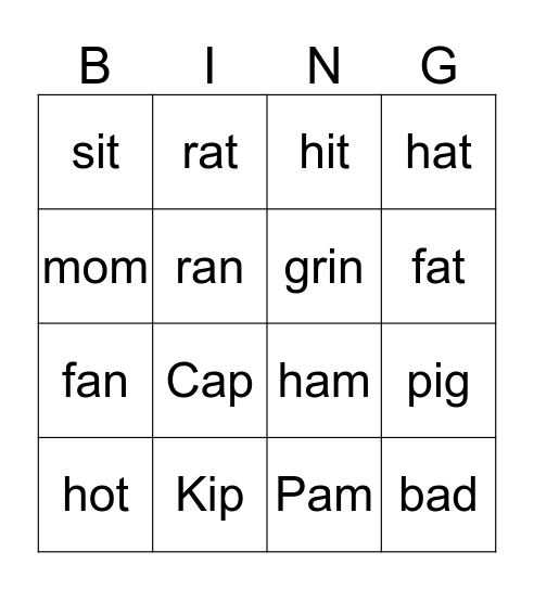 Phonics Bingo Card