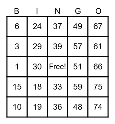 Farah Jane's Bingo Card Bingo Card