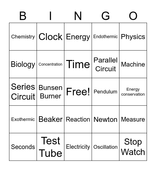 Science Week Bingo Card