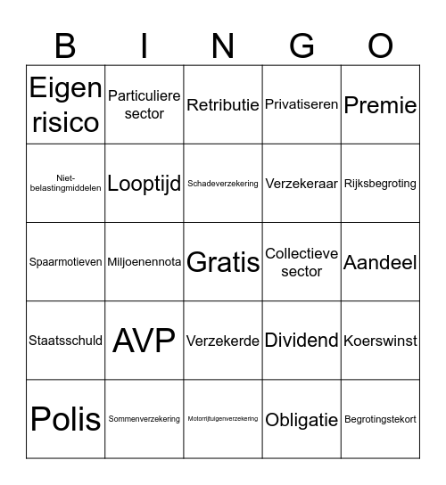 Verzekeringen Bingo Card