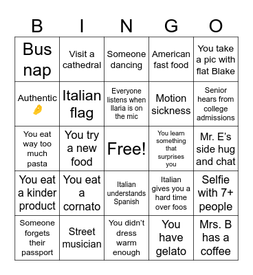 Bell’Italia 2024 Bingo Card