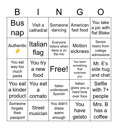 Bell’Italia 2024 Bingo Card
