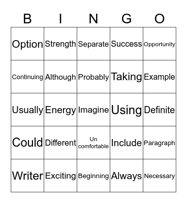 Tricky English Words  Bingo Card