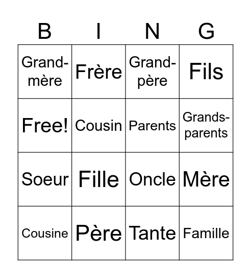 La famille Bingo Card