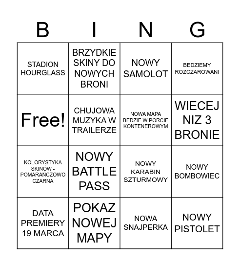 BATTLEFIELD SEZON 7 BINGO GÓWNO Bingo Card