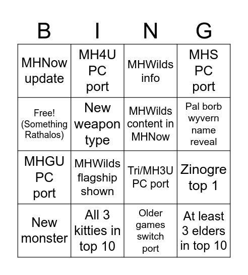 MH 20th Anniversary Special Program Bingo Card