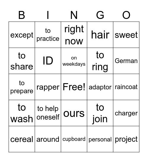 UNIT 4 (2) Bingo Card