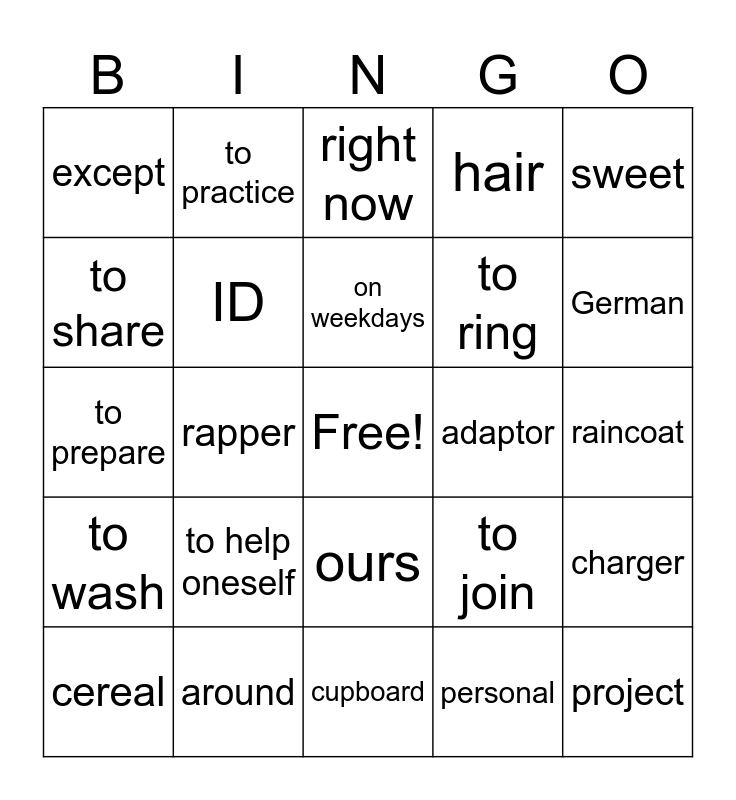 UNIT 4 (2) Bingo Card
