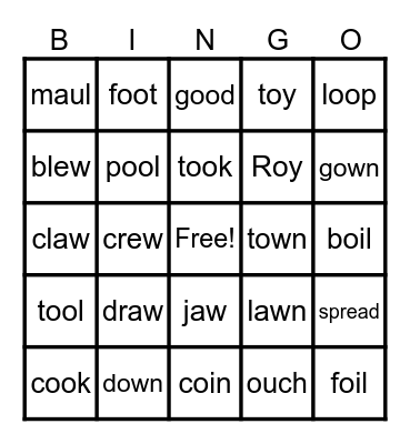 Vowel Group 2 Bingo Card