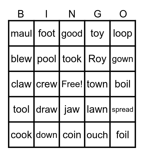 Vowel Group 2 Bingo Card