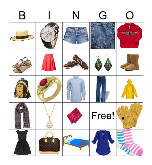 Spanish Clothing Words Bingo Card