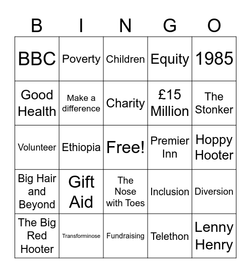 Red Nose Day Bingo Card