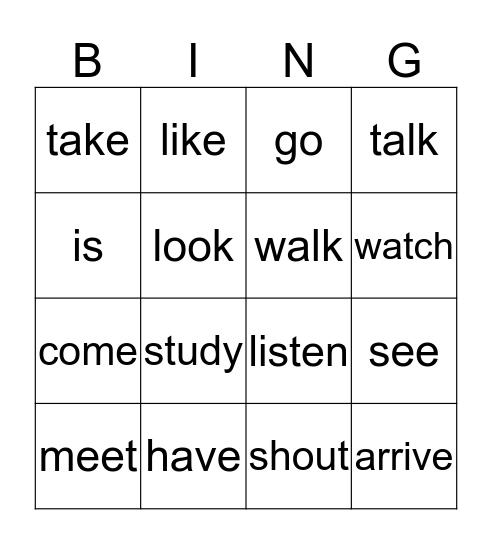 Past Simple Bingo Card
