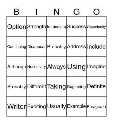 English Tricky Words Bingo Card