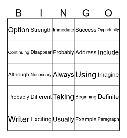 English Tricky Words Bingo Card