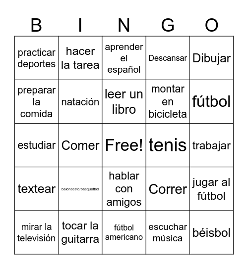 Infinitive phrases and sports Bingo Card