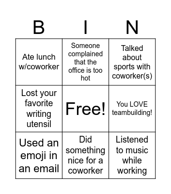 Workplace Bingo Card