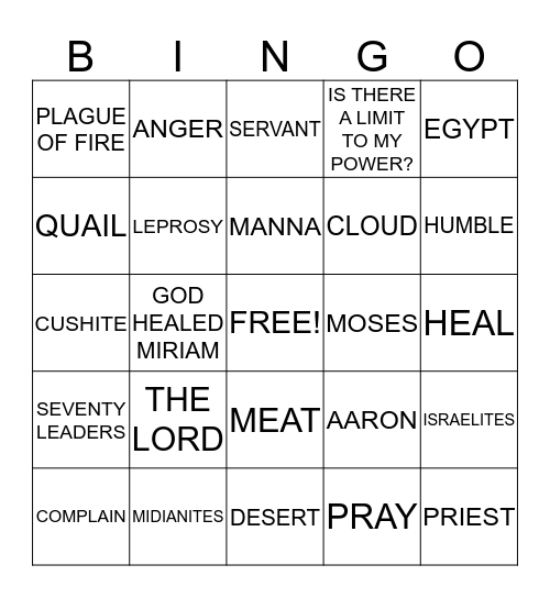 BIBLE BINGO Card