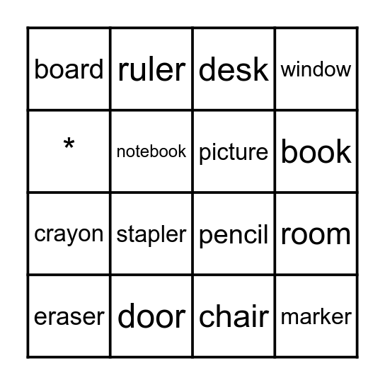 Lesson 2 School Bingo Card