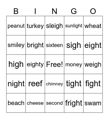 Spelling Word Bingo Card