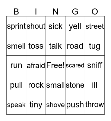 Synonyms 2 Bingo Card