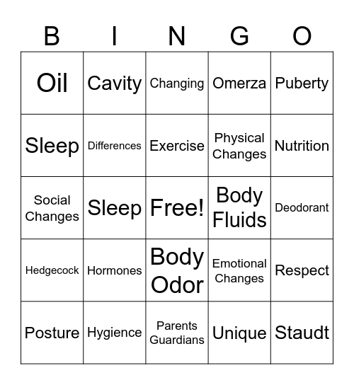 Health Bingo Card