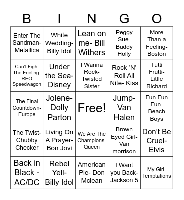 Music Bingo Card