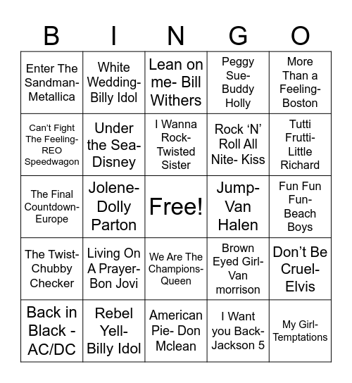 Music Bingo Card