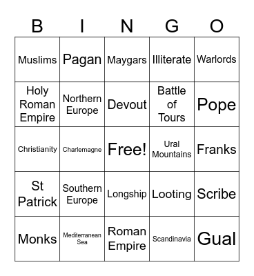 19.1 Europe After the Fall of Rome Bingo Card