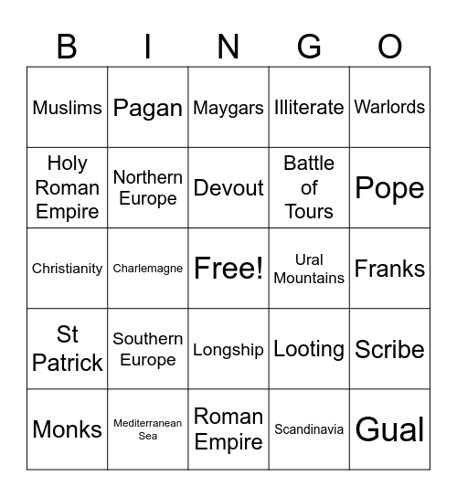 19.1 Europe After the Fall of Rome Bingo Card