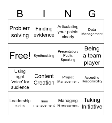 Transferrable Skills Bingo Card