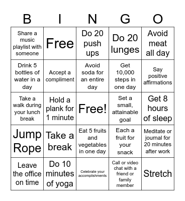 WELLNESS Bingo Card