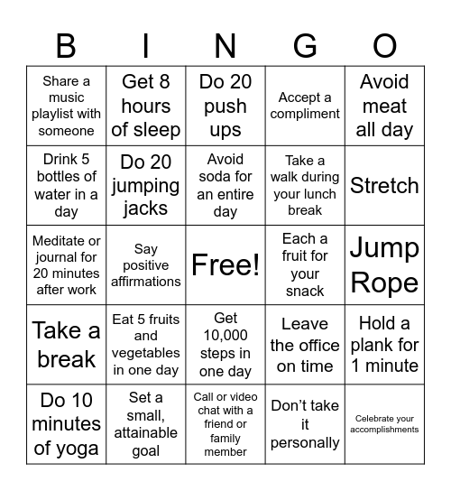 WELLNESS Bingo Card