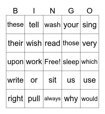 2nd Grade Dolch Words B Bingo Card