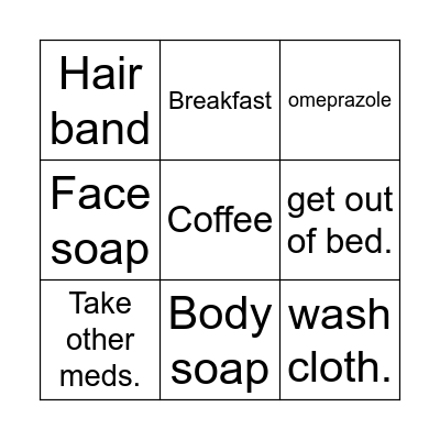 morning routine Bingo Card