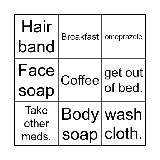 morning routine Bingo Card